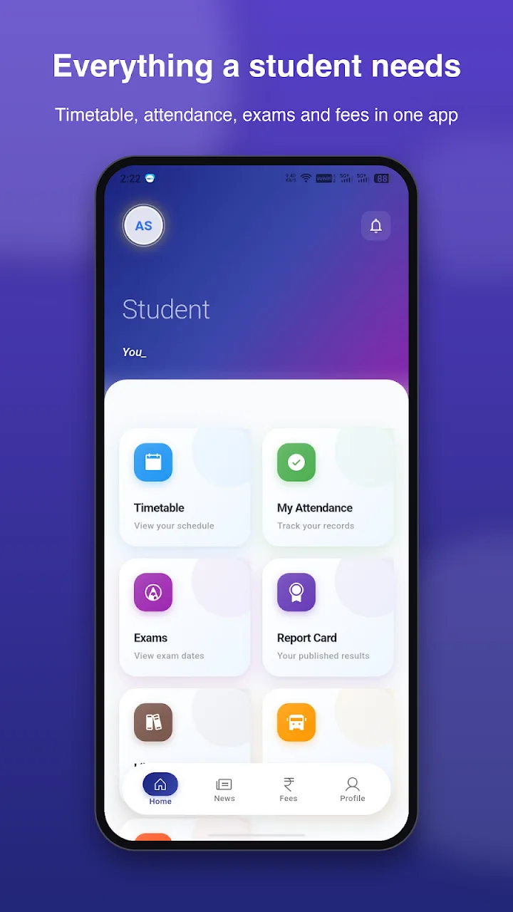 Everything a student needs: timetable, attendance, exams and fees in one app