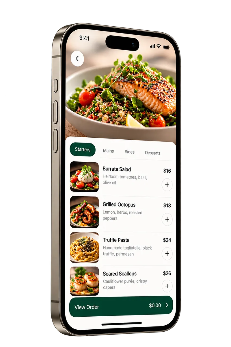 A single restaurant ordering app on a modern smartphone