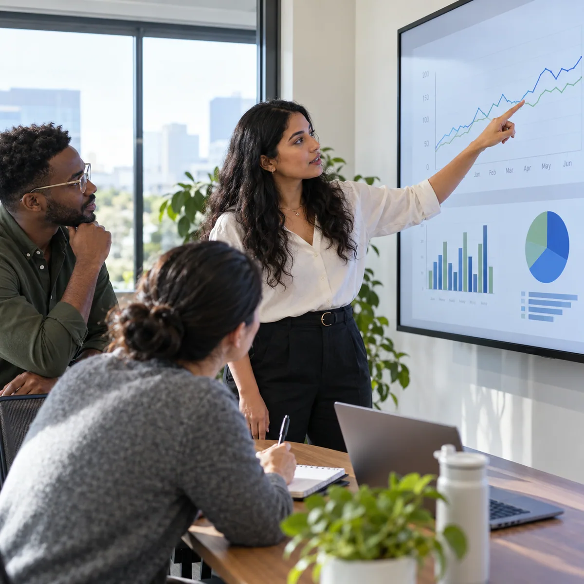 A team discussing data and business trends