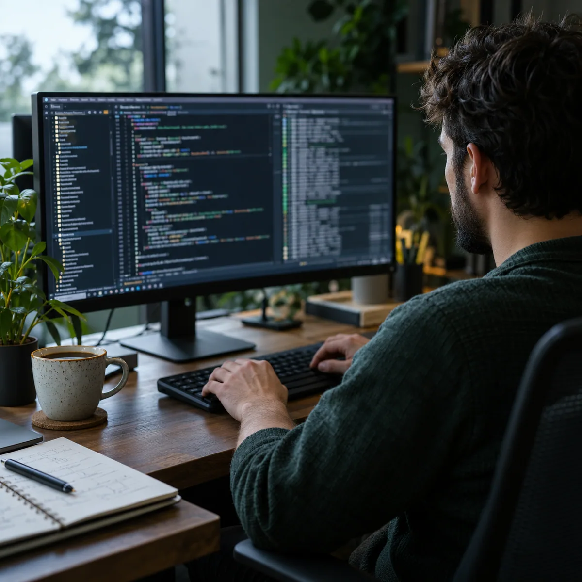 An engineer building software at a workstation