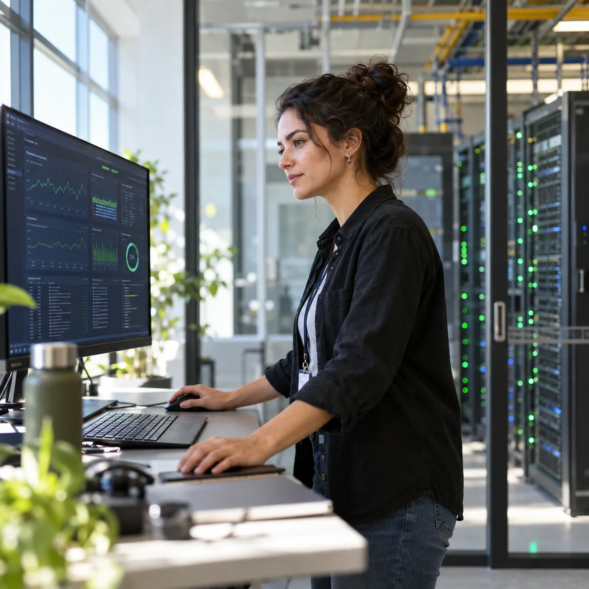 An operations engineer monitoring cloud systems