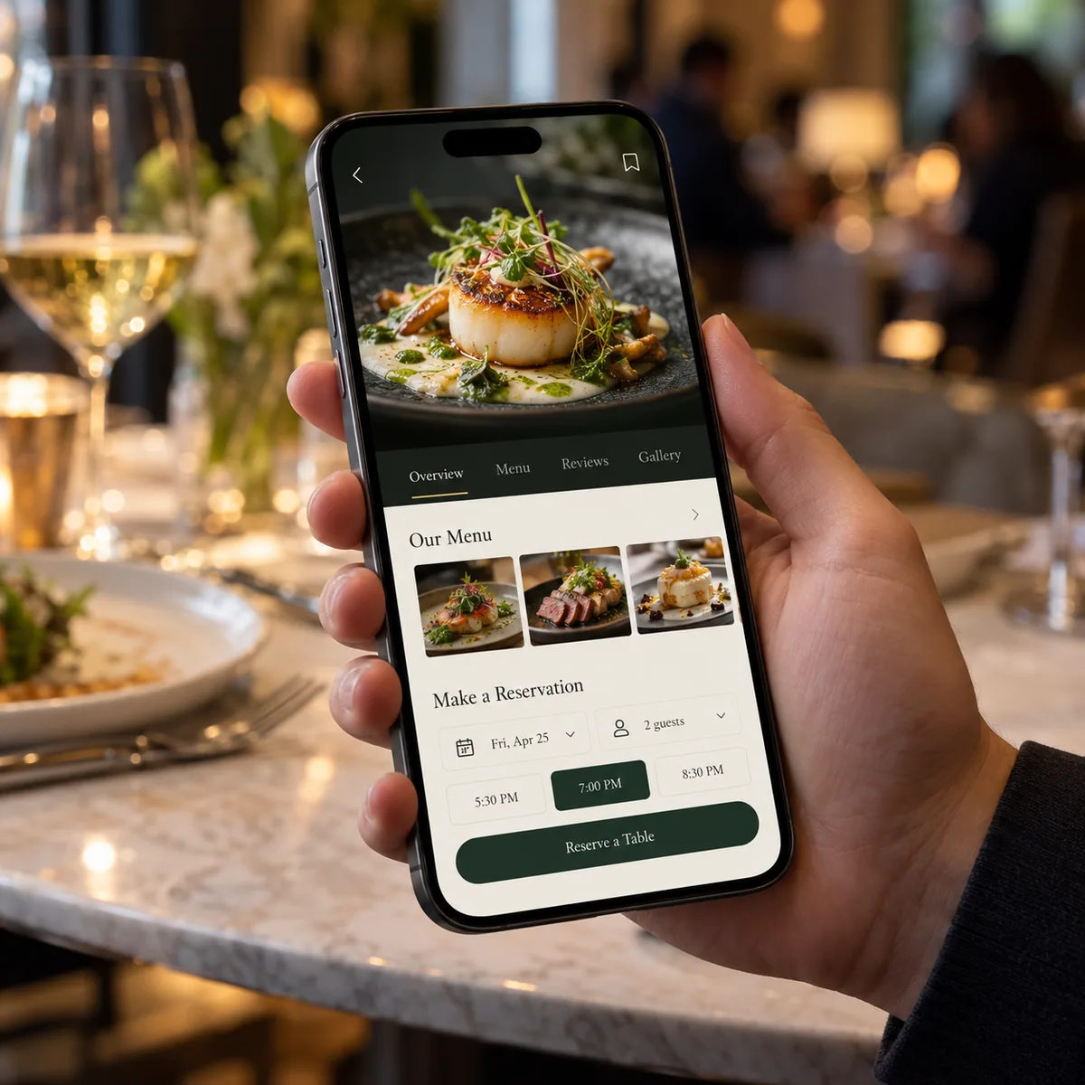 A customer using a mobile app in a restaurant