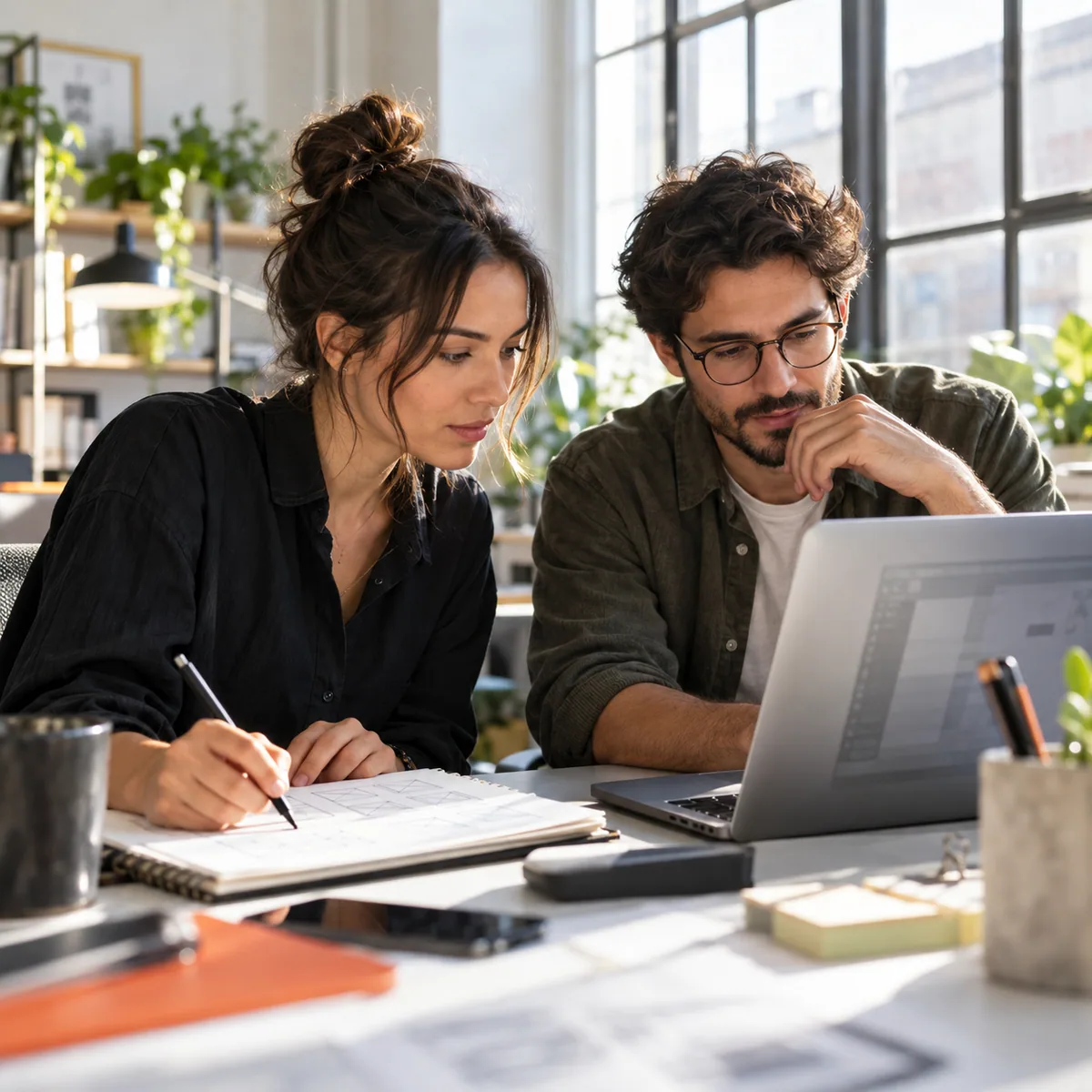 Designers collaborating on a web product
